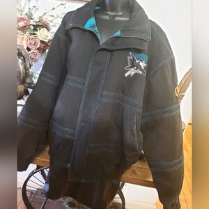 Vintage Pro Player San Jose Sharks Full Zip Leather Jacket Men's  XL Black
